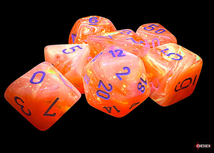 Chessex Mega-hedral Dice Set: Festive Dahlia/white Luminary (7)