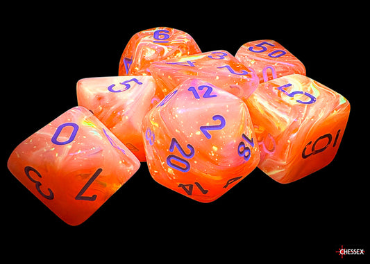 Chessex Mega-hedral Dice Set: Festive Dahlia/white Luminary (7)