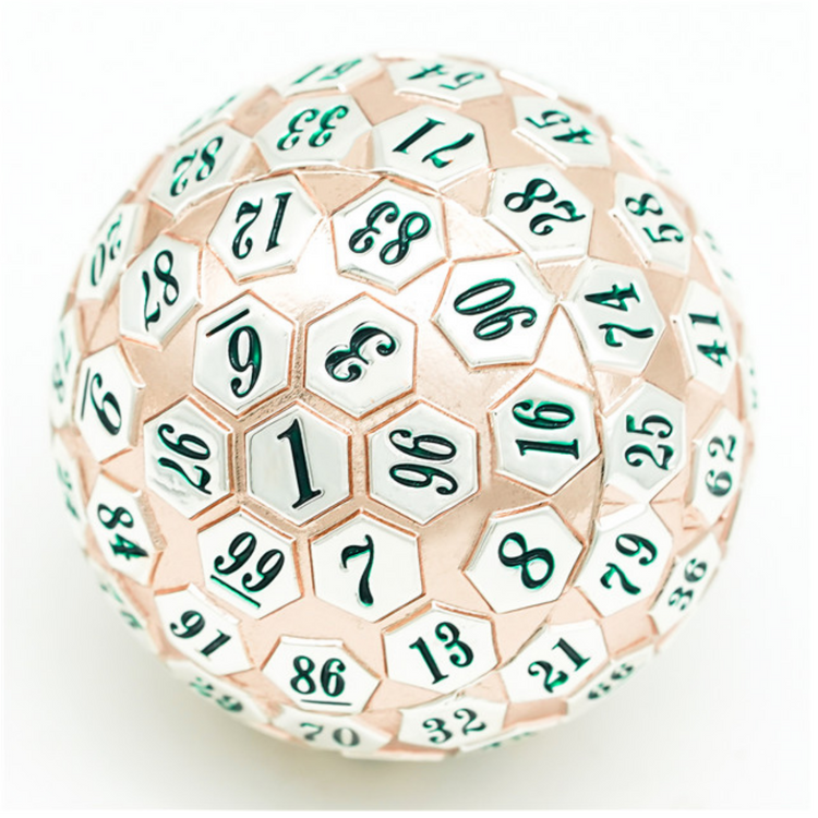 Foam Brain Games Metal d100: Rose Gold/Silver