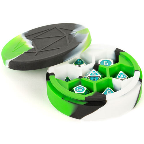 Dice Case: Silicone Round - Green/Black/White