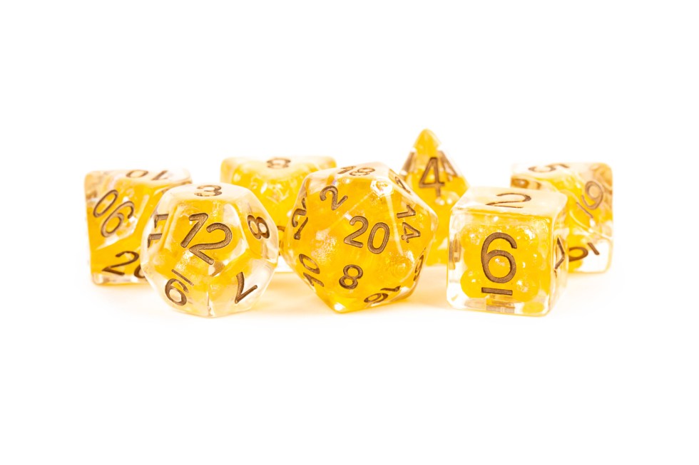 Metallic Dice Games Dice Set: Pearl Resin Citrine w/Copper (7)