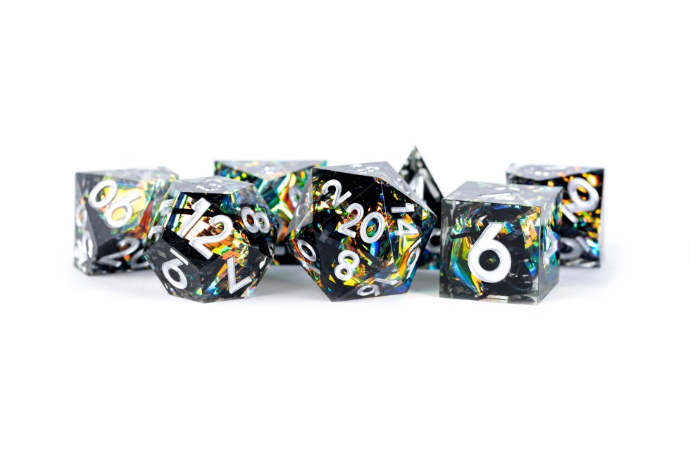 Metallic Dice Games: 16mm Sharp-Edge Polyhedral Set - Simmering Coal