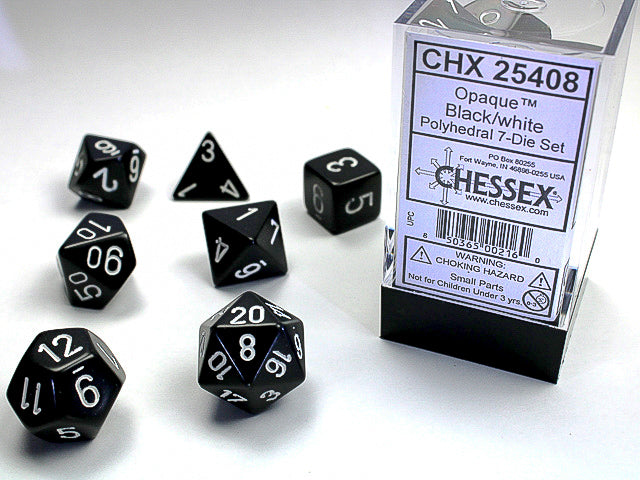 Chessex Dice Set: Opaque - Black/White (7)