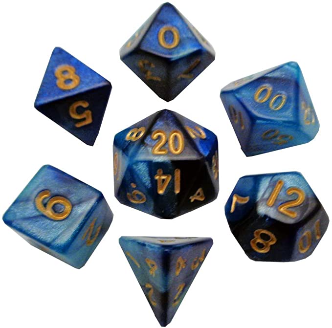 Metallic Dice Games Mini Dice Set: Dark Blue/Light Blue w/Gold (7)