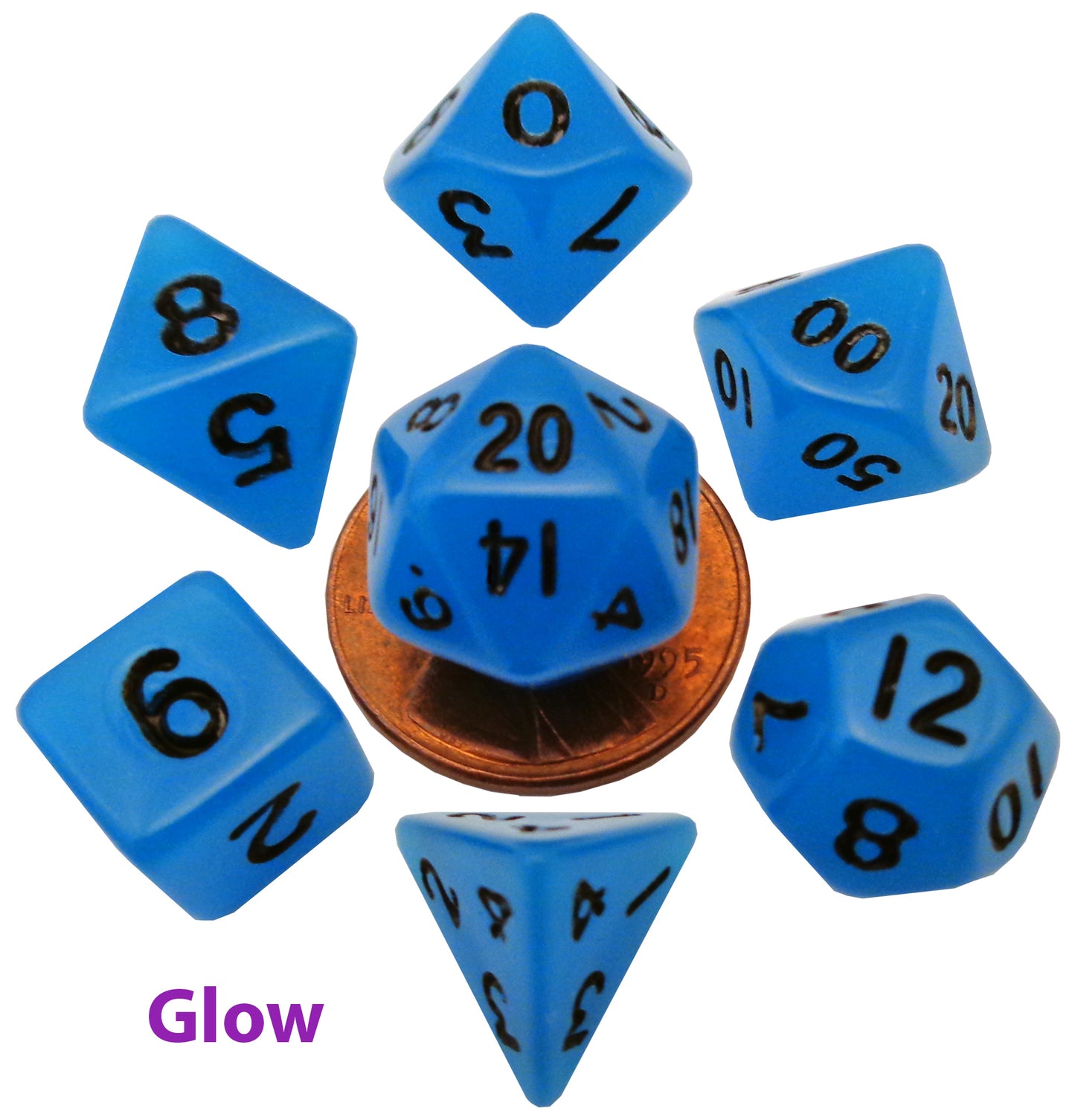 Metallic Dice Games Miniature Dice Set: Glow-in-the-Dark Blue/Black (7)
