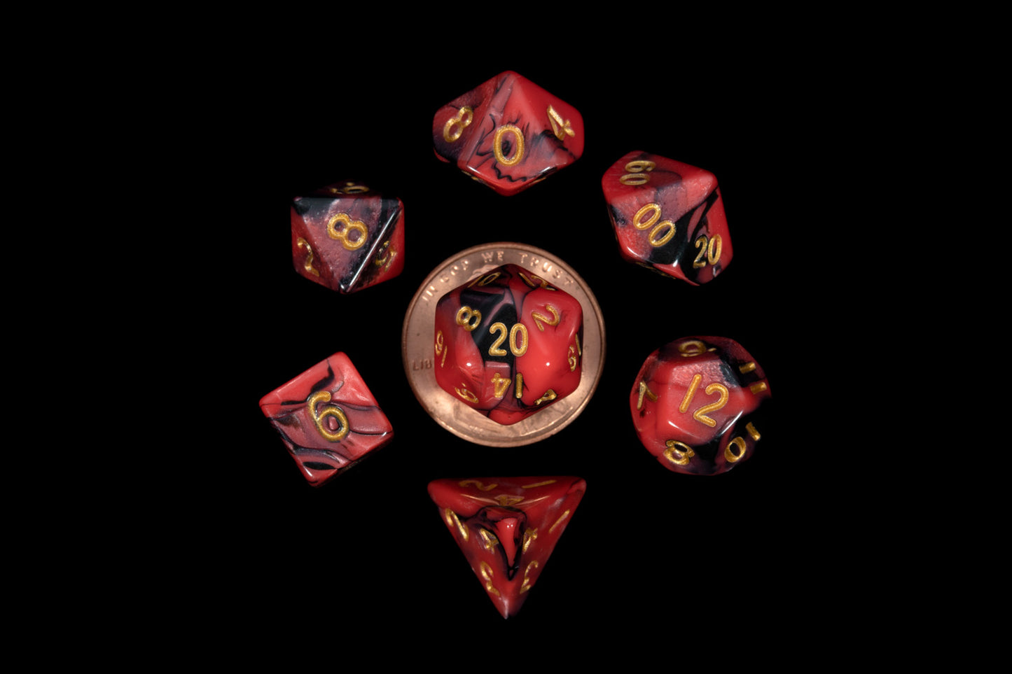 FanRoll Miniature Dice Set: Red-Black/Gold (7)