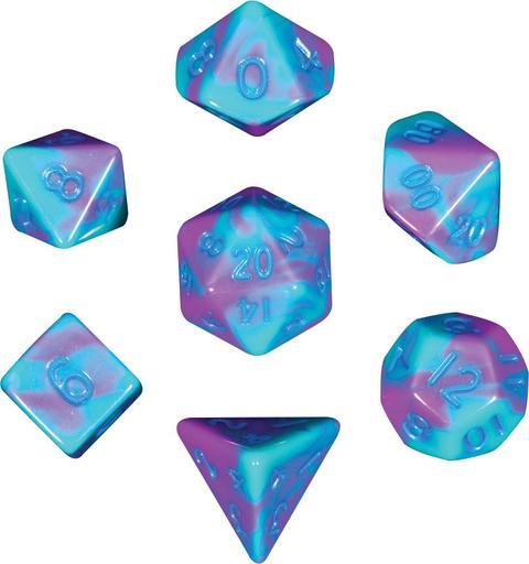 Metallic Dice Games Mini Dice Set: Purple Teal w/ Blue numbers