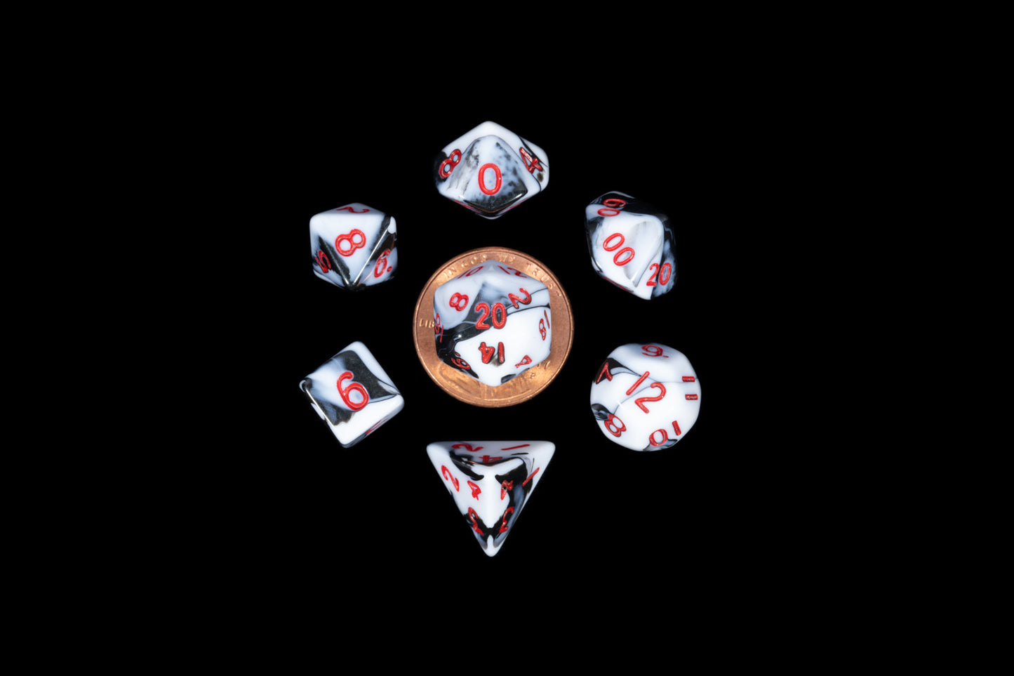 Metallic Dice Games Miniature Dice Set: Marble/Red (7)