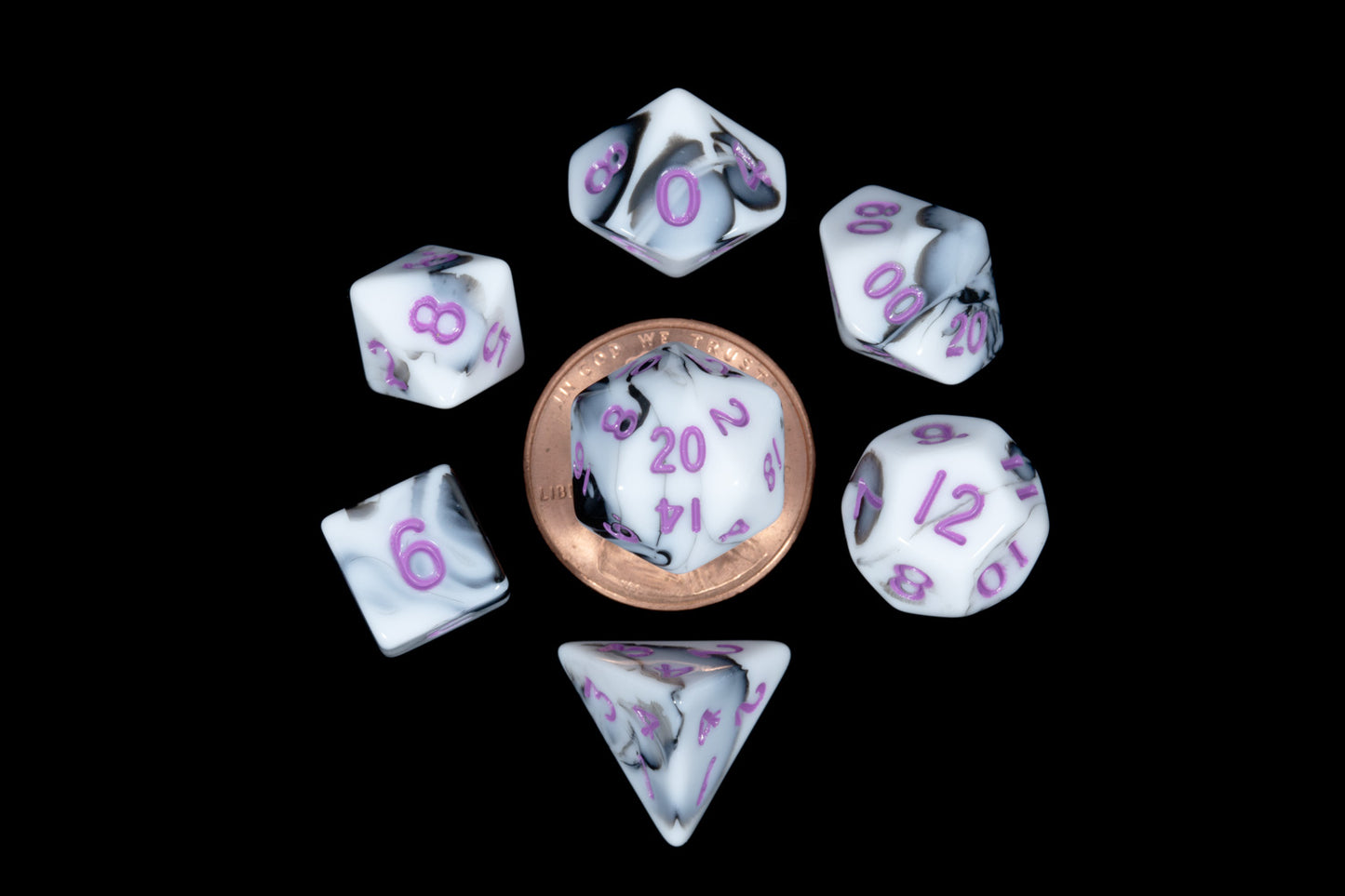 Metallic Dice Games Mini Dice Set: Marble/Purple (7)