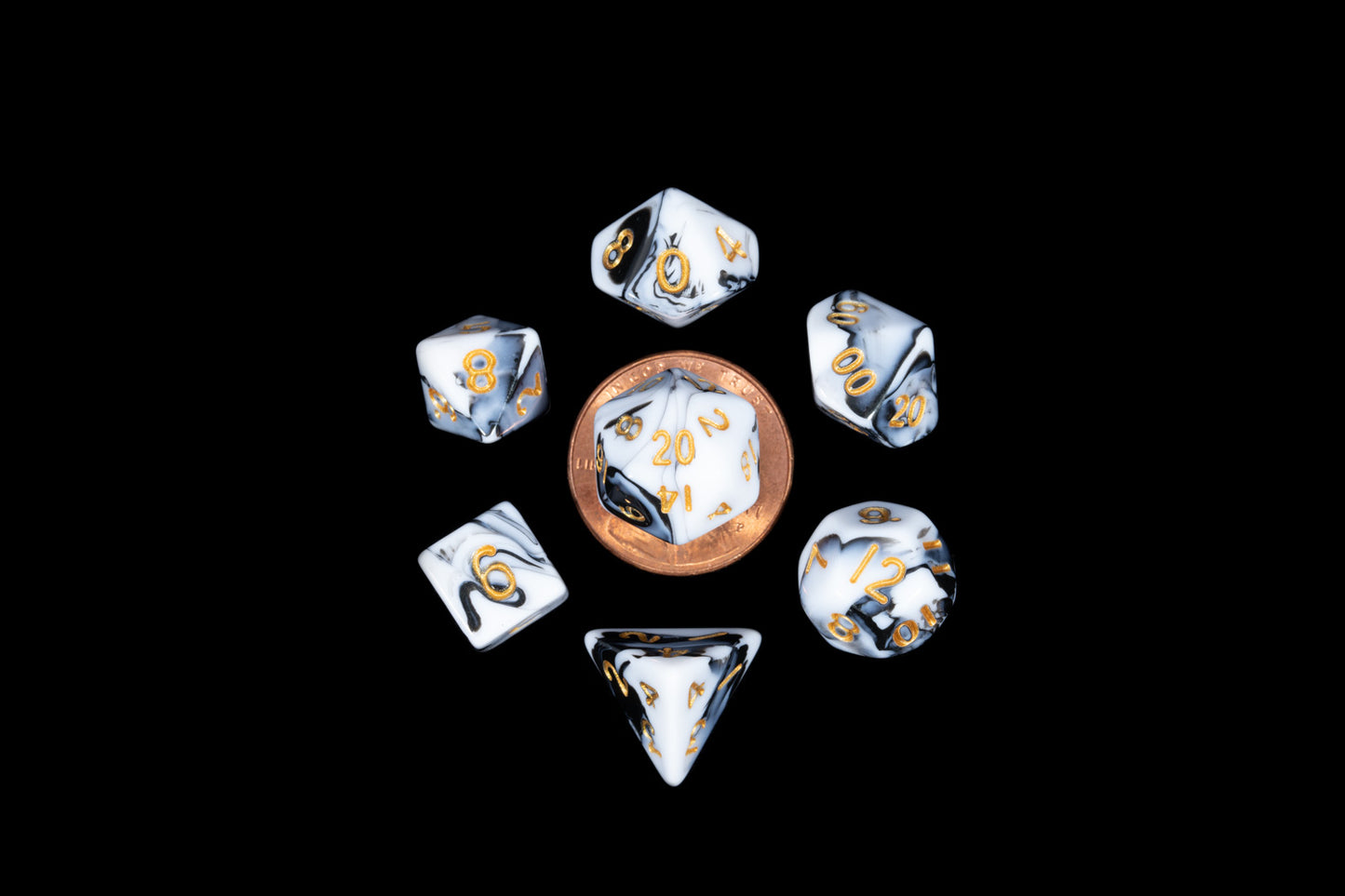 Metallic Dice Games Mini Dice Set: Marble/Gold (7)