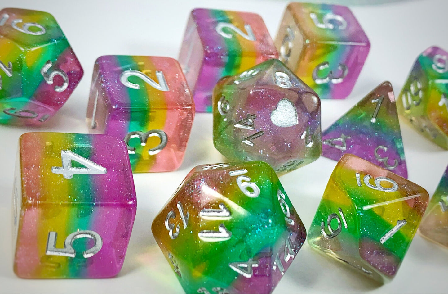 Heartbeat Dice Set: Translucent Pastel Rainbow (11)