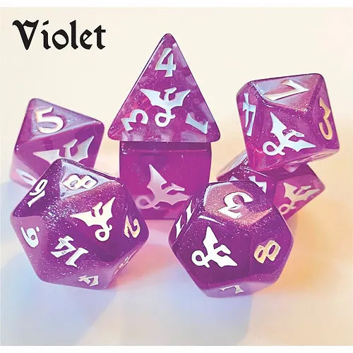 Black Oak Workshop 19mm Polyhedral Set: Dragon Dice - Glitter Violet (7)