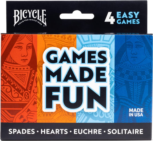 Playing Cards: Bicycle 4 Games In 1: Euchre, Hearts, Spades, and Solitaire