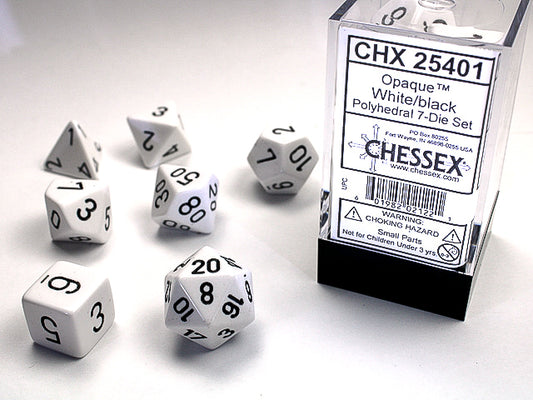 Chessex Dice Set: Opaque White/Black (7)