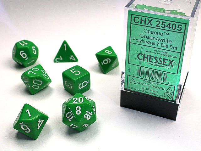 Chessex Dice Set: Opaque - Green/White (7)