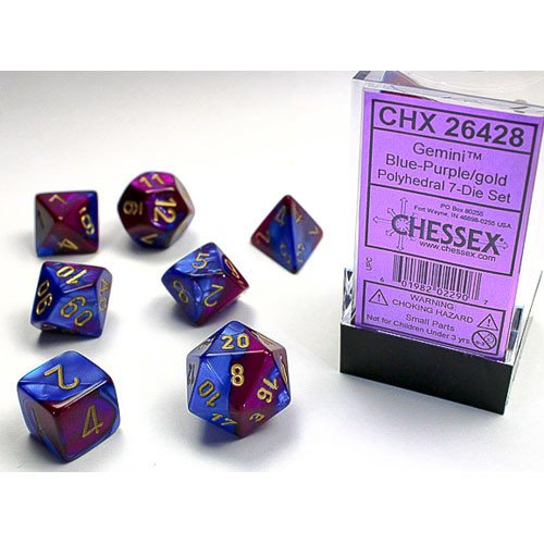 Chessex Dice Set: Gemini - Blue/Purple w/Gold (7)