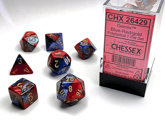 Chessex Dice Set: Gemini Blue-Red w/Gold (7)