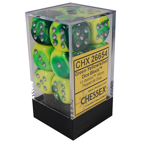 Chessex Dice Set: Gemini Green-Yellow w/Silver (7)