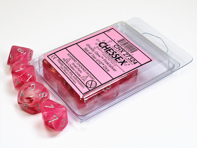 Chessex d10 Set: Ghostly Glow - Pink/Silver (10)