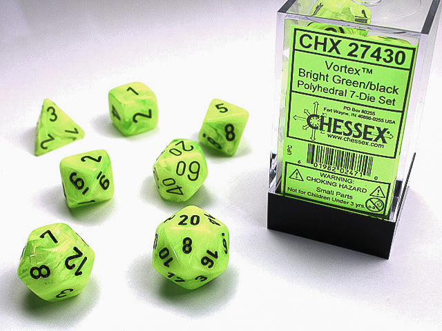 Chessex Dice Set: Vortex Bright Green w/Black (7)