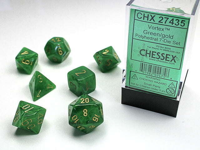 Chessex Dice Set: Vortex - Green/Gold (7)