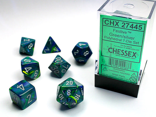 Chessex Dice Set: Festive - Green w/Silver (7)