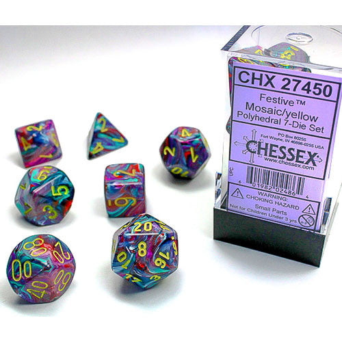 Chessex Dice Set: Festive Mosaic w/Yellow (7)