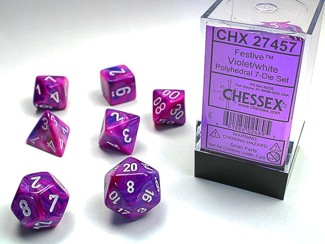 Chessex Dice Set: Festive Violet w/White (7)