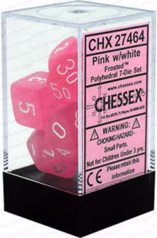 Chessex Dice Set: Frosted Pink/White (7)