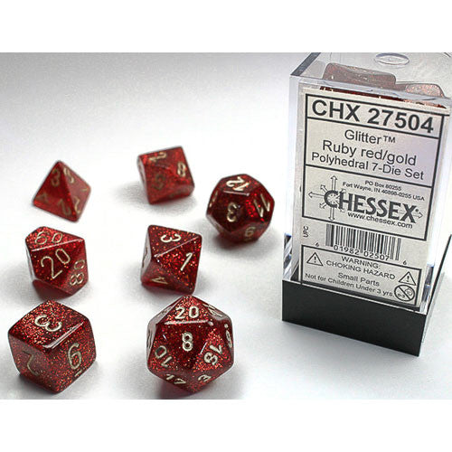 Chessex Dice Set: Glitter - Ruby Red w/Gold (7)