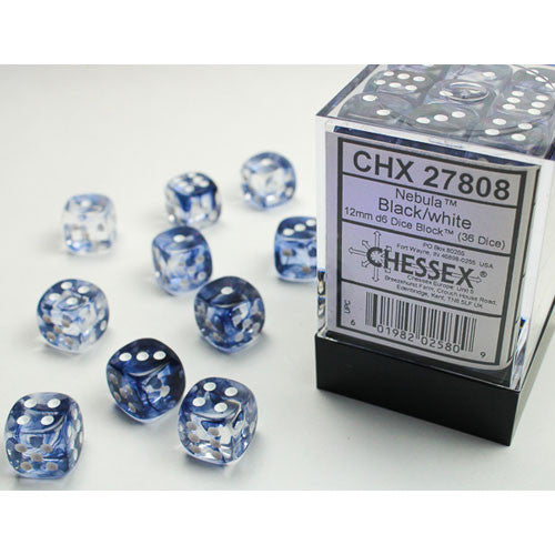 Chessex 12mm d6 Set: Nebula - Black/White (36)