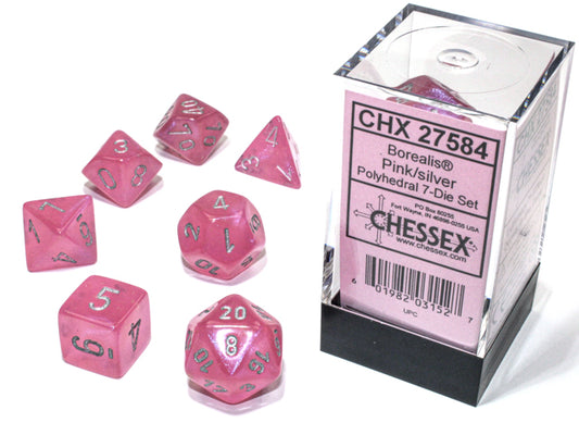 Chessex Dice Set: Borealis Luminary Pink/Silver (7)