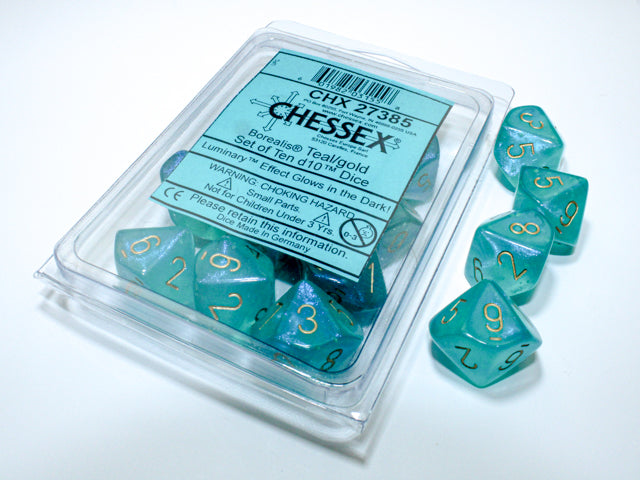 Chessex d10 Set: Borealis Luminary -  Teal/Gold (10)