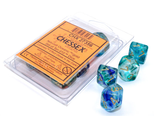 Chessex d10 Set: Nebula Luminary Oceanic/Gold (10)