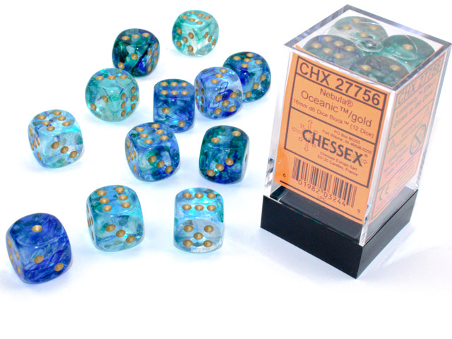 Chessex 16mm d6 Set: Nebula Luminary - Oceanic/Gold (12)