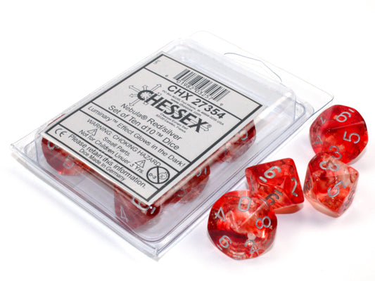 Chessex d10 Set: Nebula Luminary - Red/Silver (10)