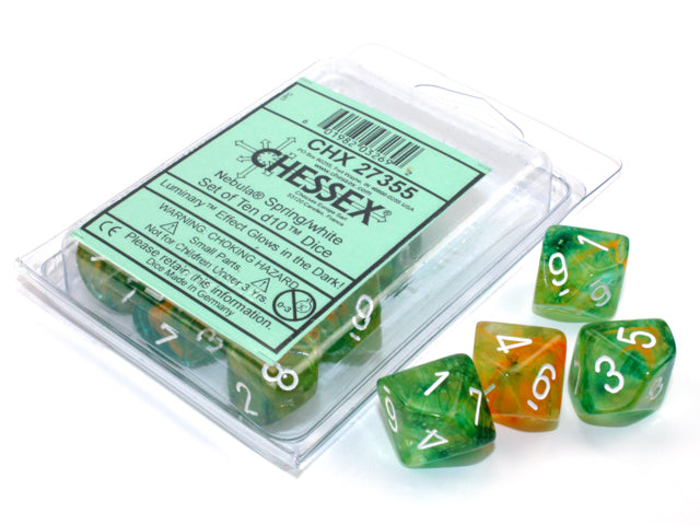 Chessex d10 Set: Nebula Luminary - Spring w/White (10)