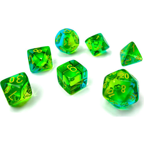 Chesses Dice Set: Gemini Translucent Green-Teal/Yellow (7)