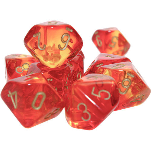 Gemini Translucent: d10s Red-Yellow/Gold (10 dice)