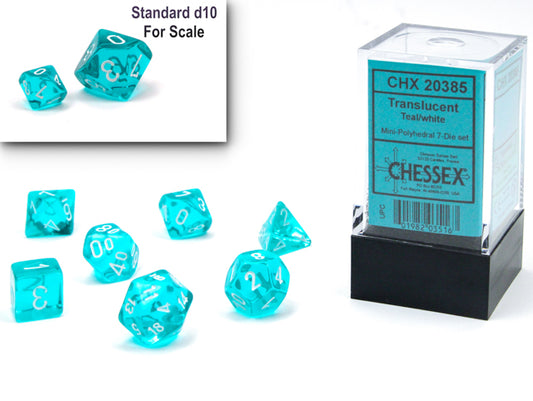 Chessex Mini Dice Set: Translucent Teal w/White (7)
