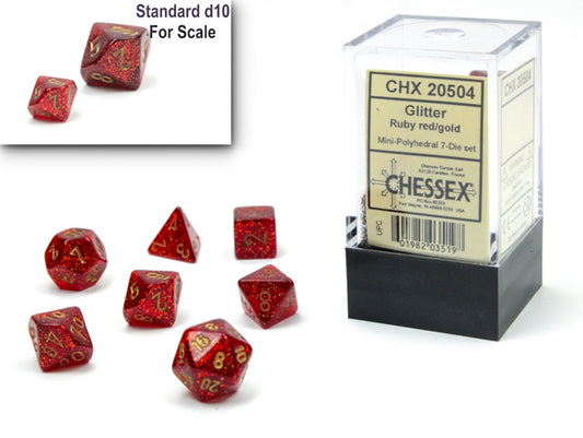 Mini Dice Set: Chessex - Glitter Ruby Red/Gold