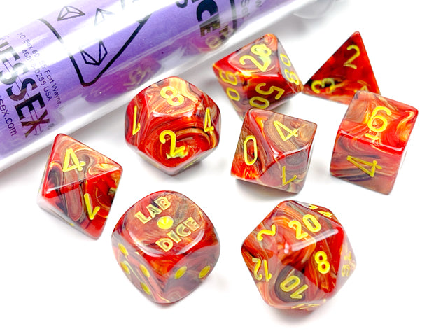 Chessex Dice Set: Lab Series 5 - Vortext Underworld/Yellow (7)