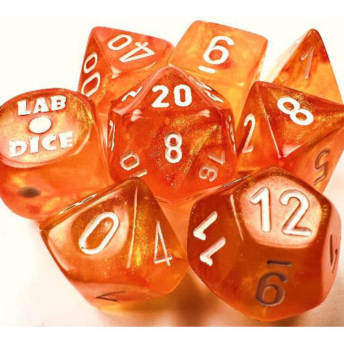 Chessex Lab Series 6 Dice Set: Borealis Luminary - Blood Orange w/White (7)