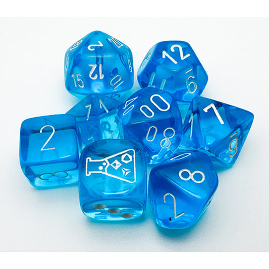 Chessex Lab Series 7 Dice Set: Tropical Blue w/White (7)