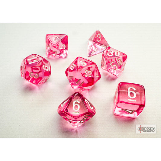 10mm Polyhedral Dice: Translucent - Pink w/ White (7)