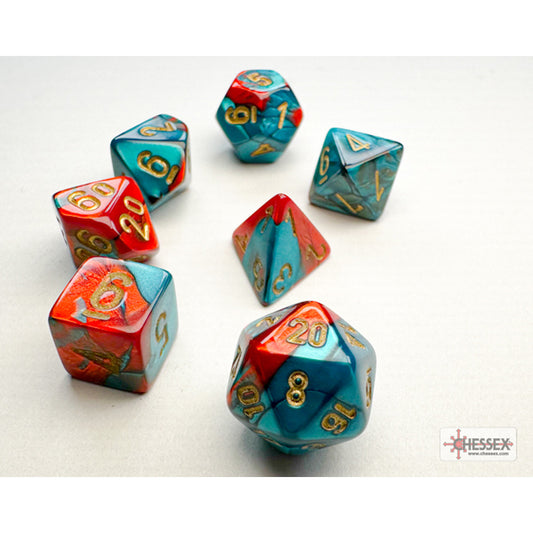 10mm Polyhedral Dice: Gemini - Red-Teal w/ Gold (7)