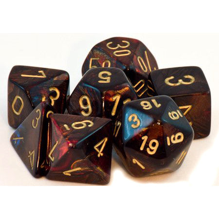 Chessex Dice Set: Scarab Blue Blood w/Gold (7)