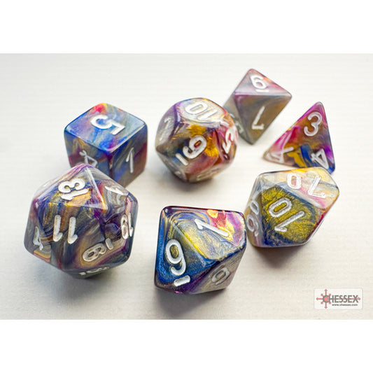 10mm Polyhedral Dice: Festive - Carousel w/ White (7)