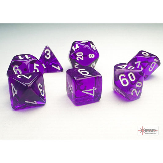 10mm Polyhedral Dice: Translucent - Purple w/ White (7)