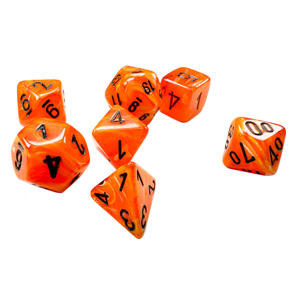 Chessex Mini Dice Set: Vortex - Orange w/Black (7)